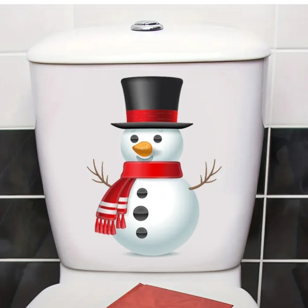 Christmas Snowman Decal, Door Window Fridge Tank Lid, Easy Peel & Stick
